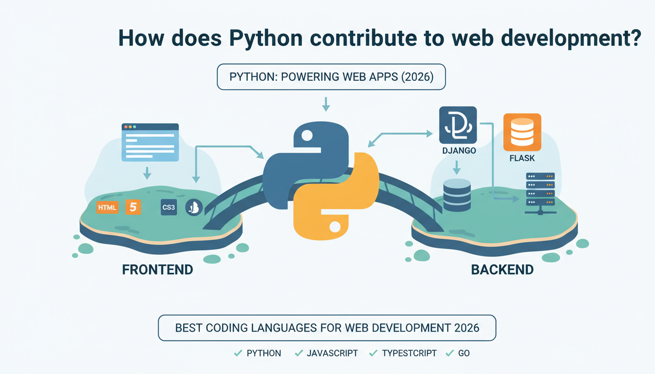 Photorealistic diagram showing Python's role in web development with clear labels and natural lighting.