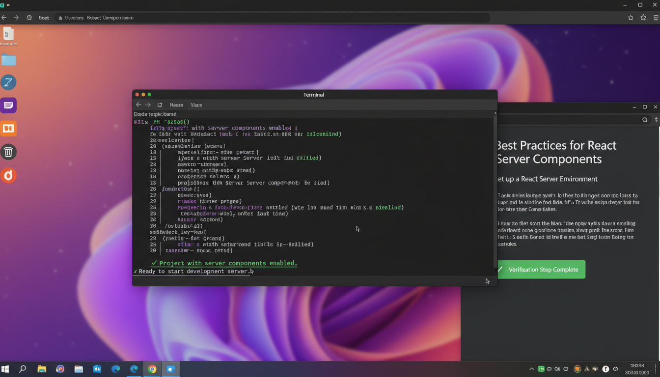 Realistic screenshot of a terminal on Ubuntu Linux showing successful React server environment setup.