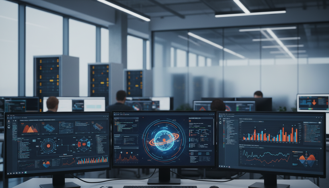Photorealistic, detailed technology workspace with natural lighting for Cloudflare tutorial 2026
