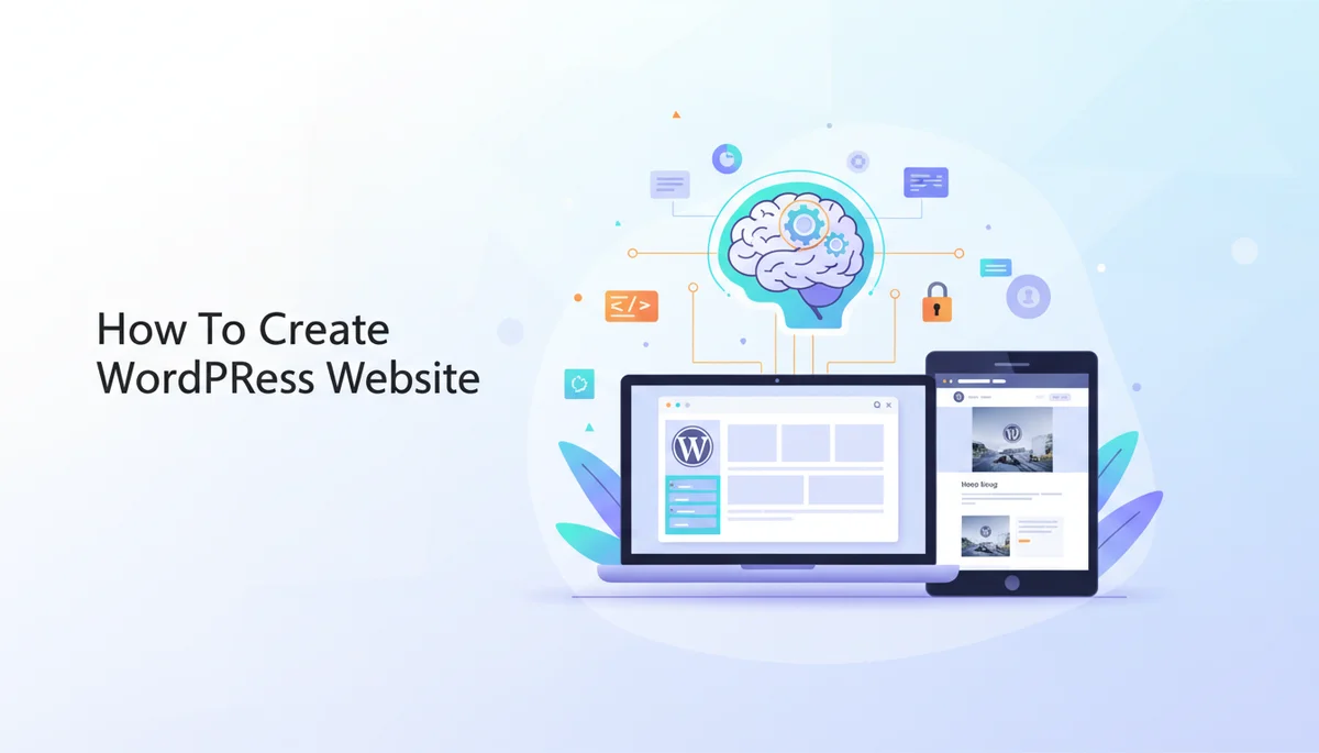 Featured image: Professional featured image for: How To Create WordPress Website. Clean editorial illustration, mode
