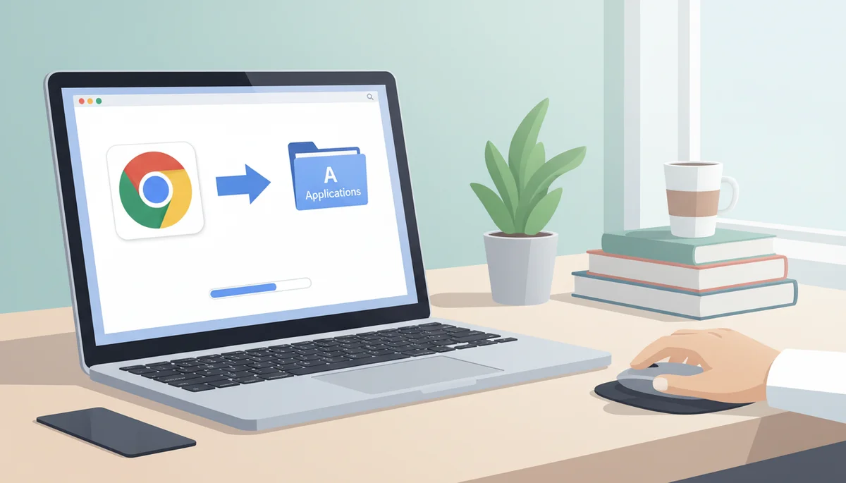 Featured image: Professional featured image for: How To Install Chrome On Mac. Clean editorial illustration, modern