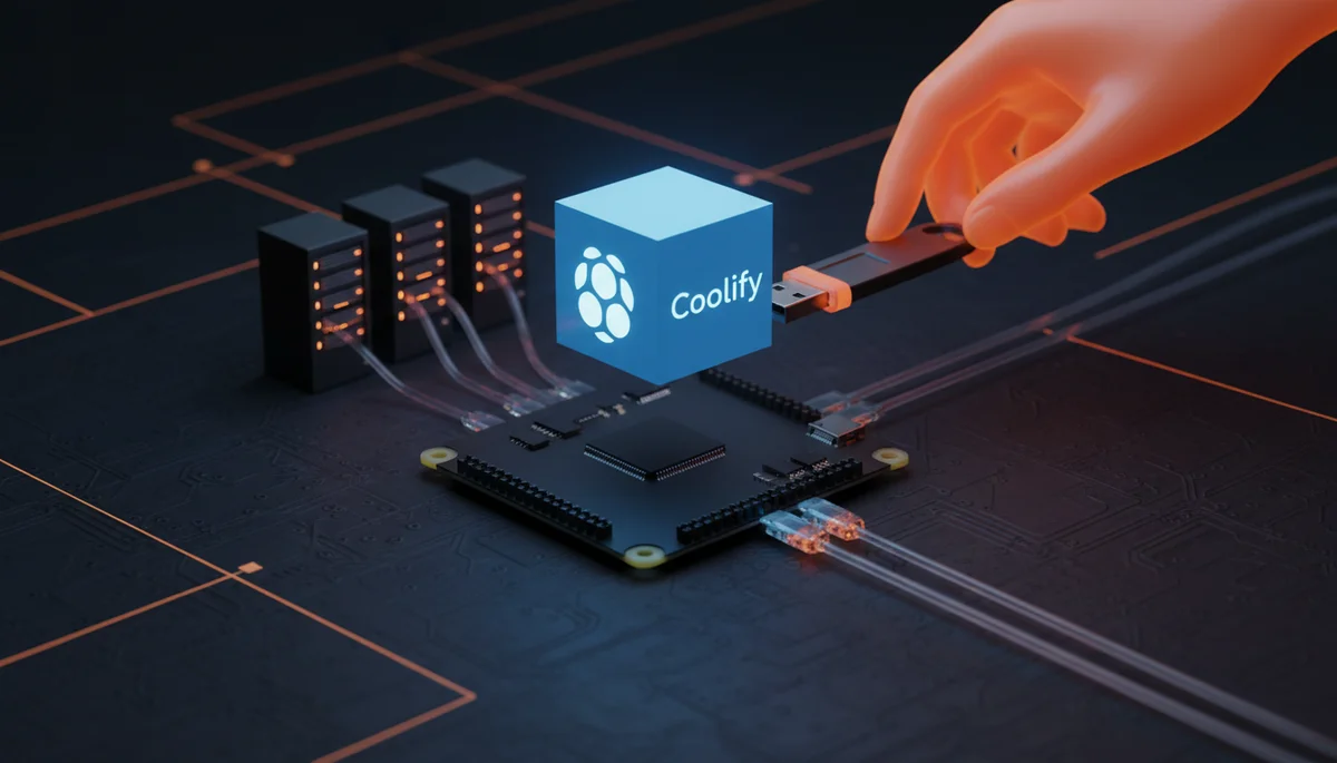 Featured image: Professional featured image for: How to install coolify on raspberry pi. Modern tech blog style, ser