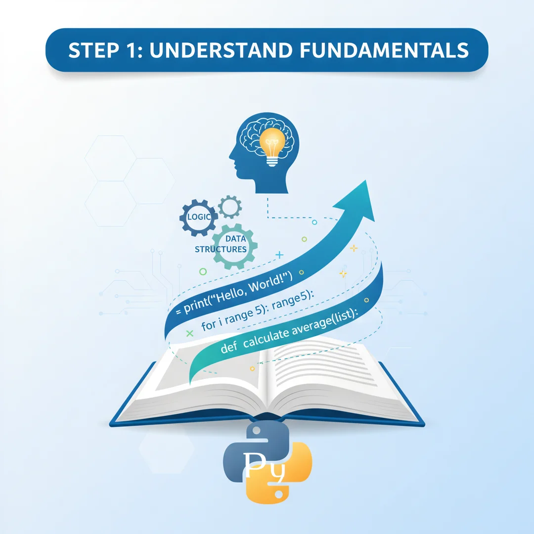 Step 1: Illustration for step: Understand the fundamentals related to How to start learning python, professi
