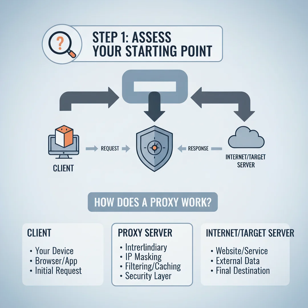 Step 2: Illustration for step: Assess your starting point related to how dose proxy work explain me in detai