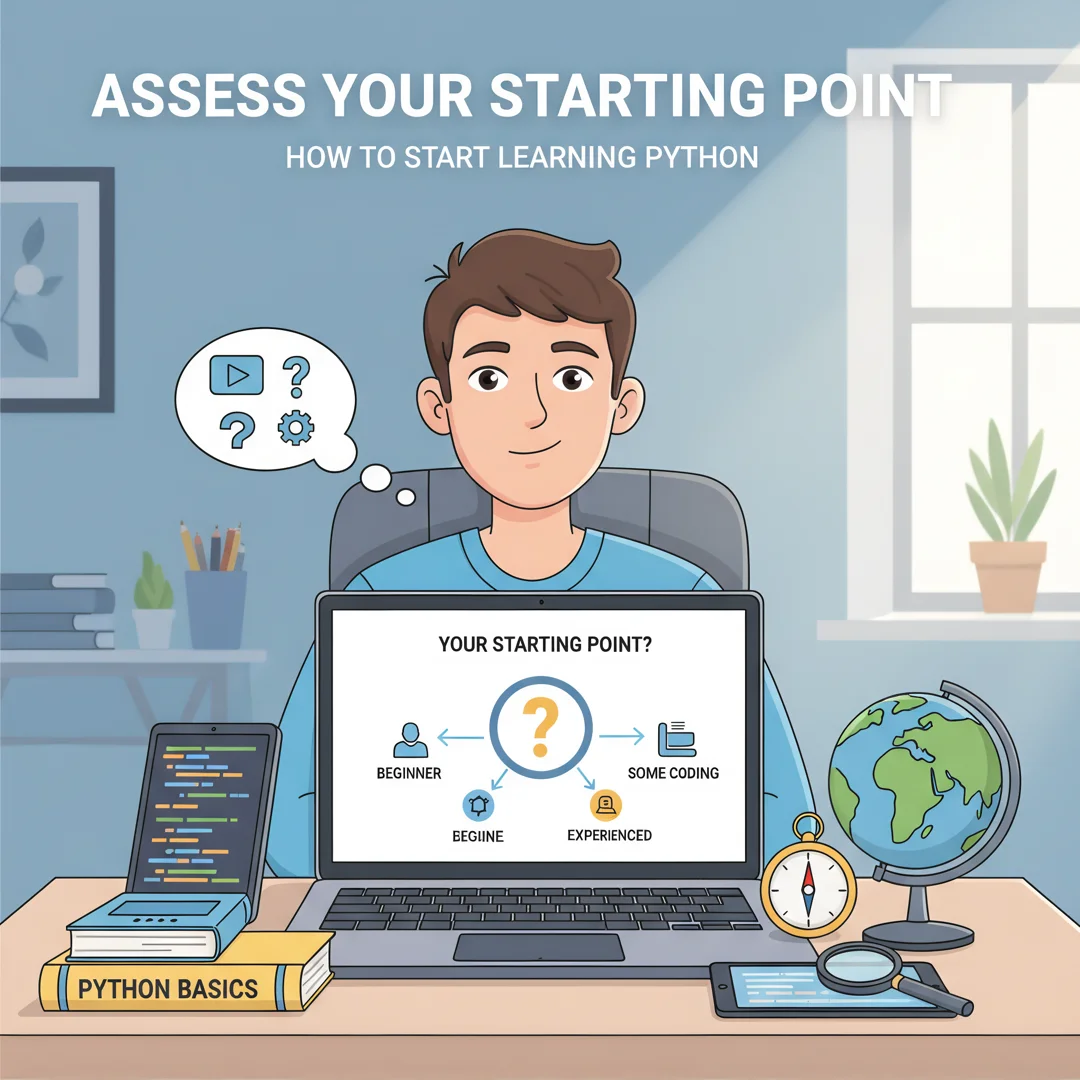 Step 2: Illustration for step: Assess your starting point related to How to start learning python, professio