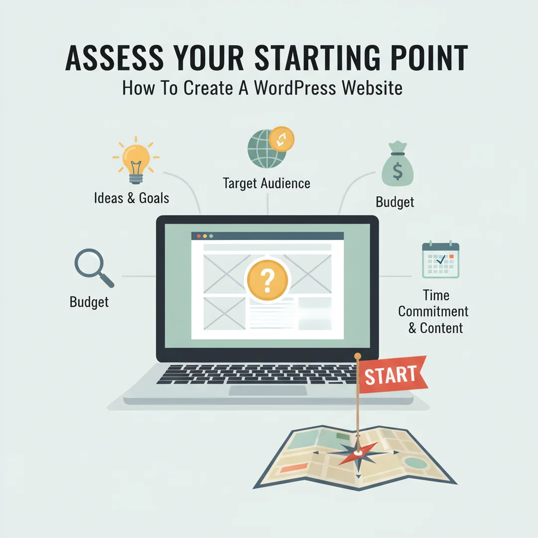 Step 2: Illustration for step: Assess your starting point related to How To Create WordPress Website, profes