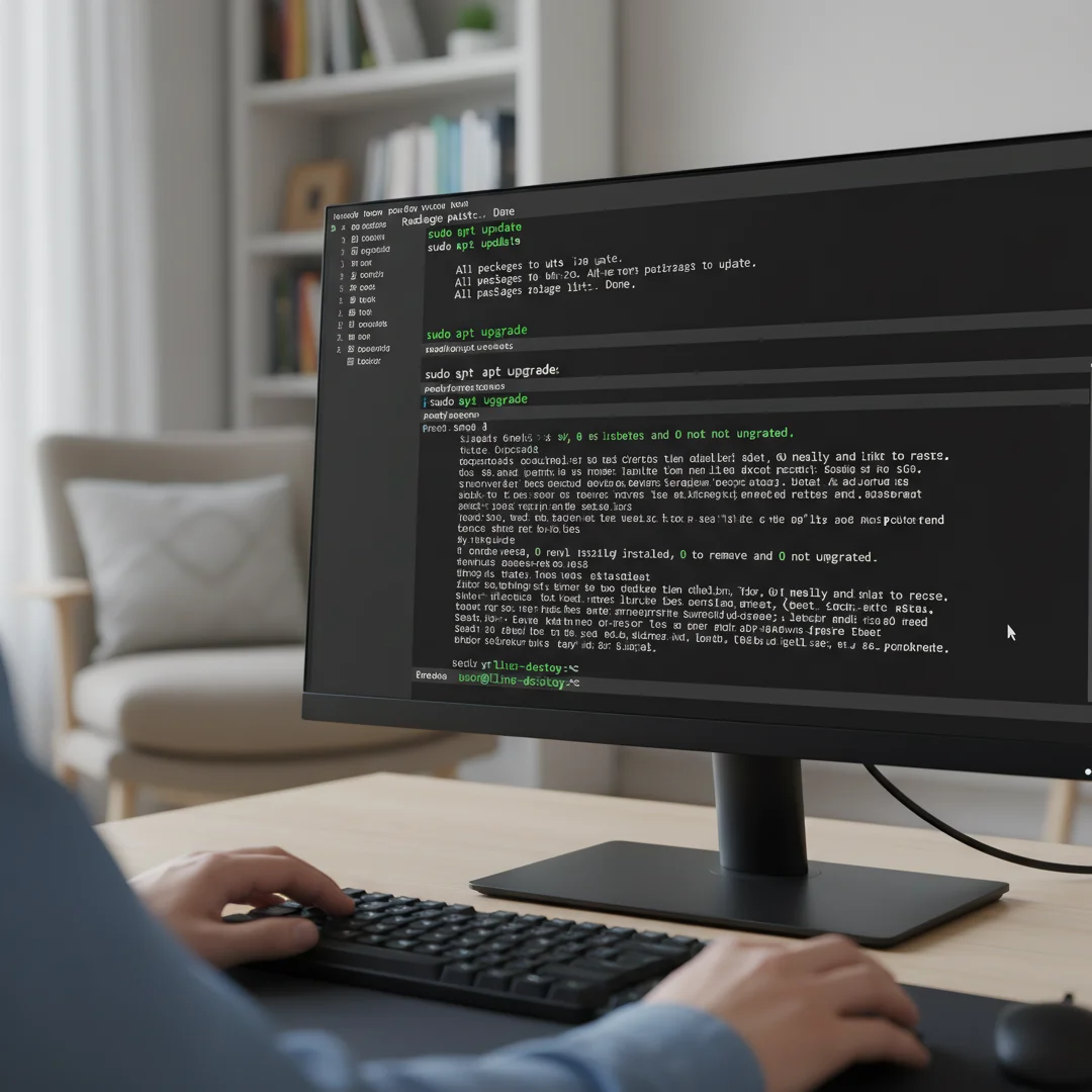 Step 2: Linux terminal showing apt update and upgrade commands completing successfully