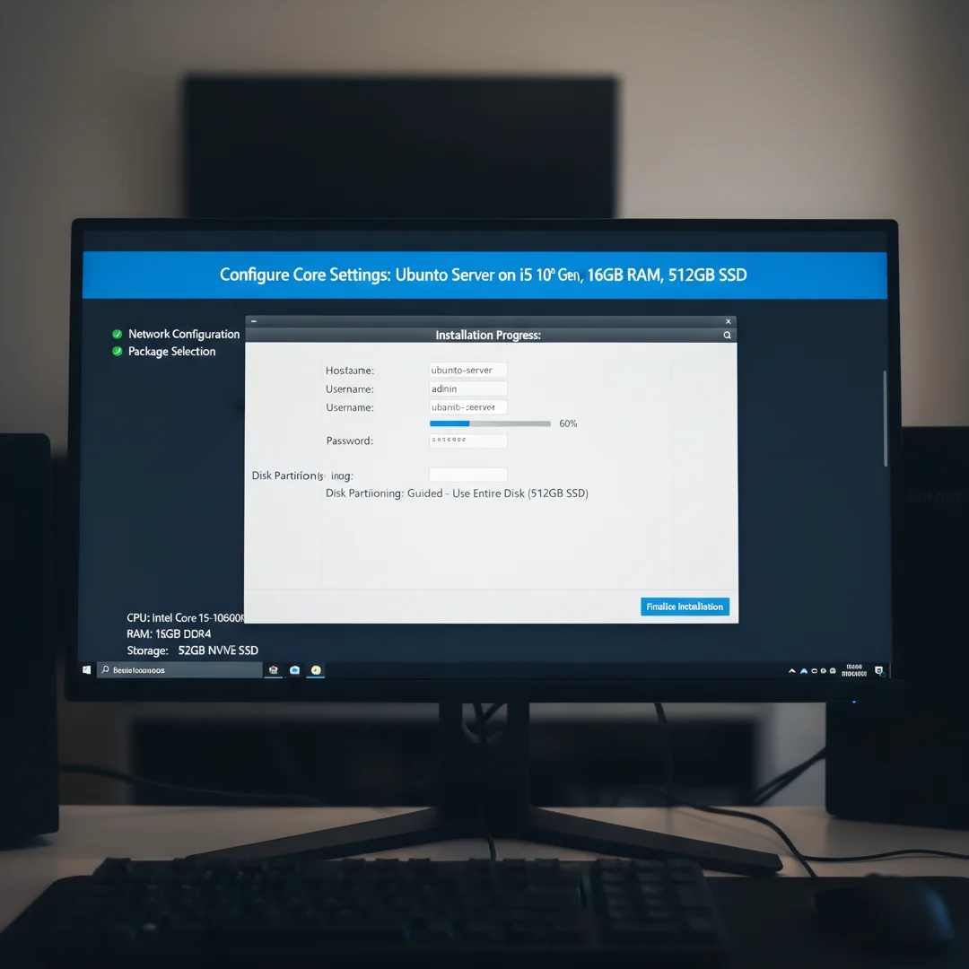 Step 3: Technical tutorial screenshot: Configure core settings for install ubuntu server on a i5 10th gen pr