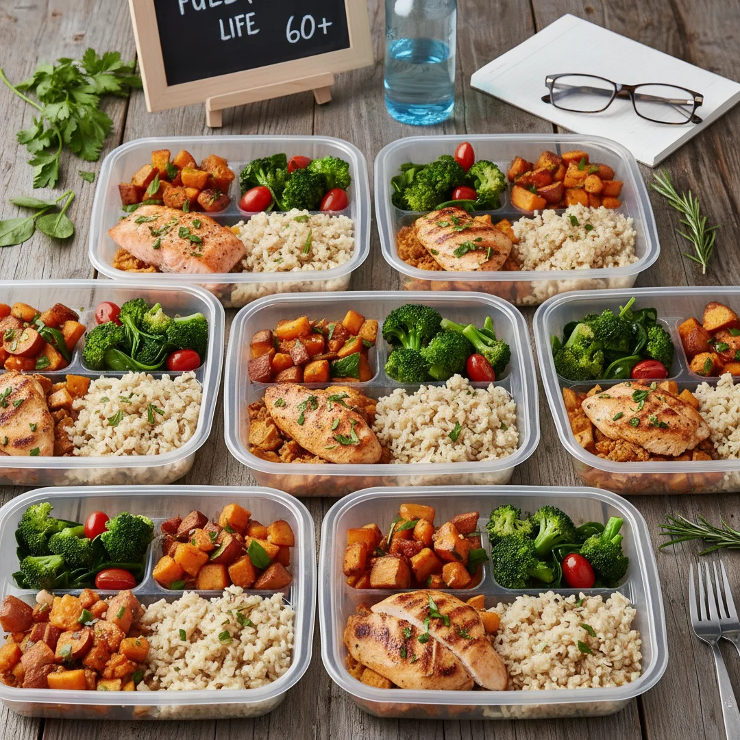 Step 3: Healthy balanced meal prep with vegetables lean protein and whole grains for men over 60 nutrition
