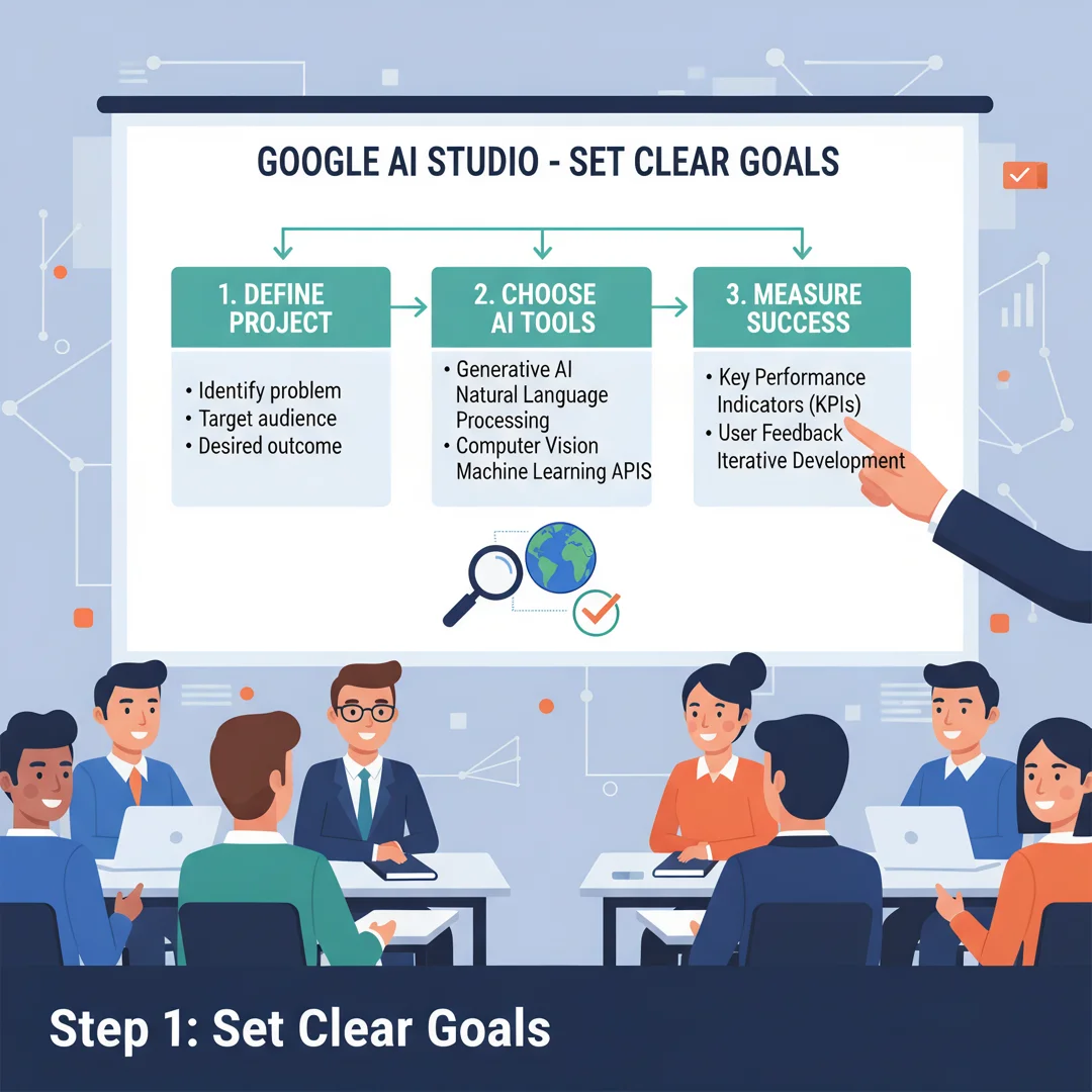 Step 3: Illustration for step: Set clear goals related to How to use google ai studio, professional educatio