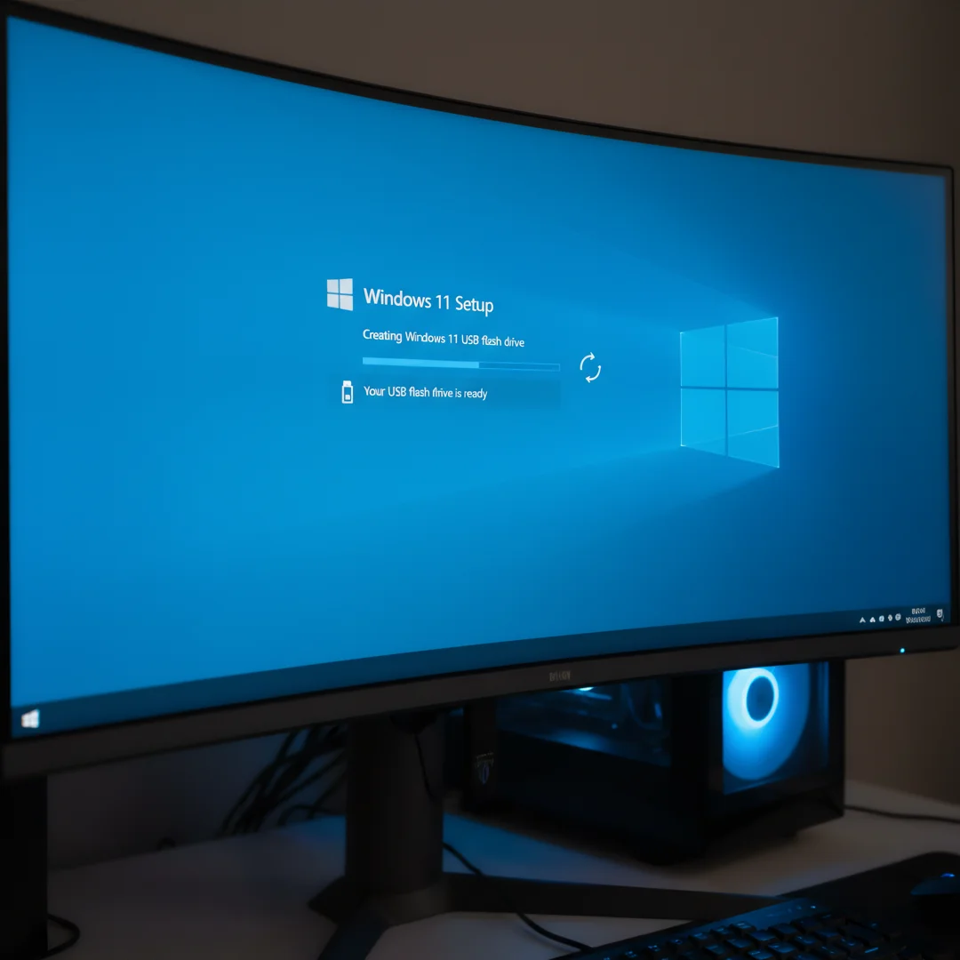 Step 3: Windows 11 Media Creation Tool creating bootable USB drive on a computer screen