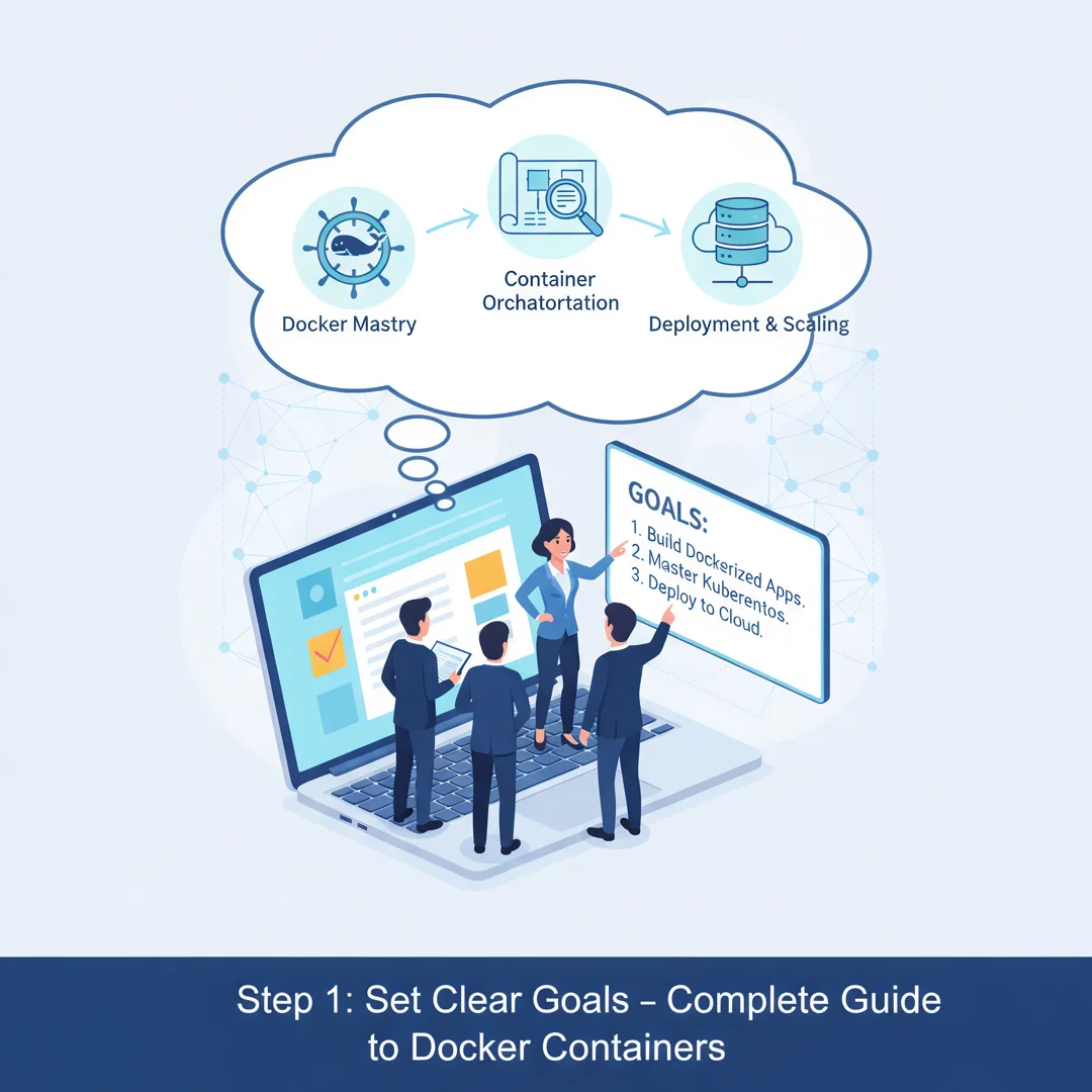 Step 3: Illustration for step: Set clear goals related to Complete Guide to Docker Containers, professional 