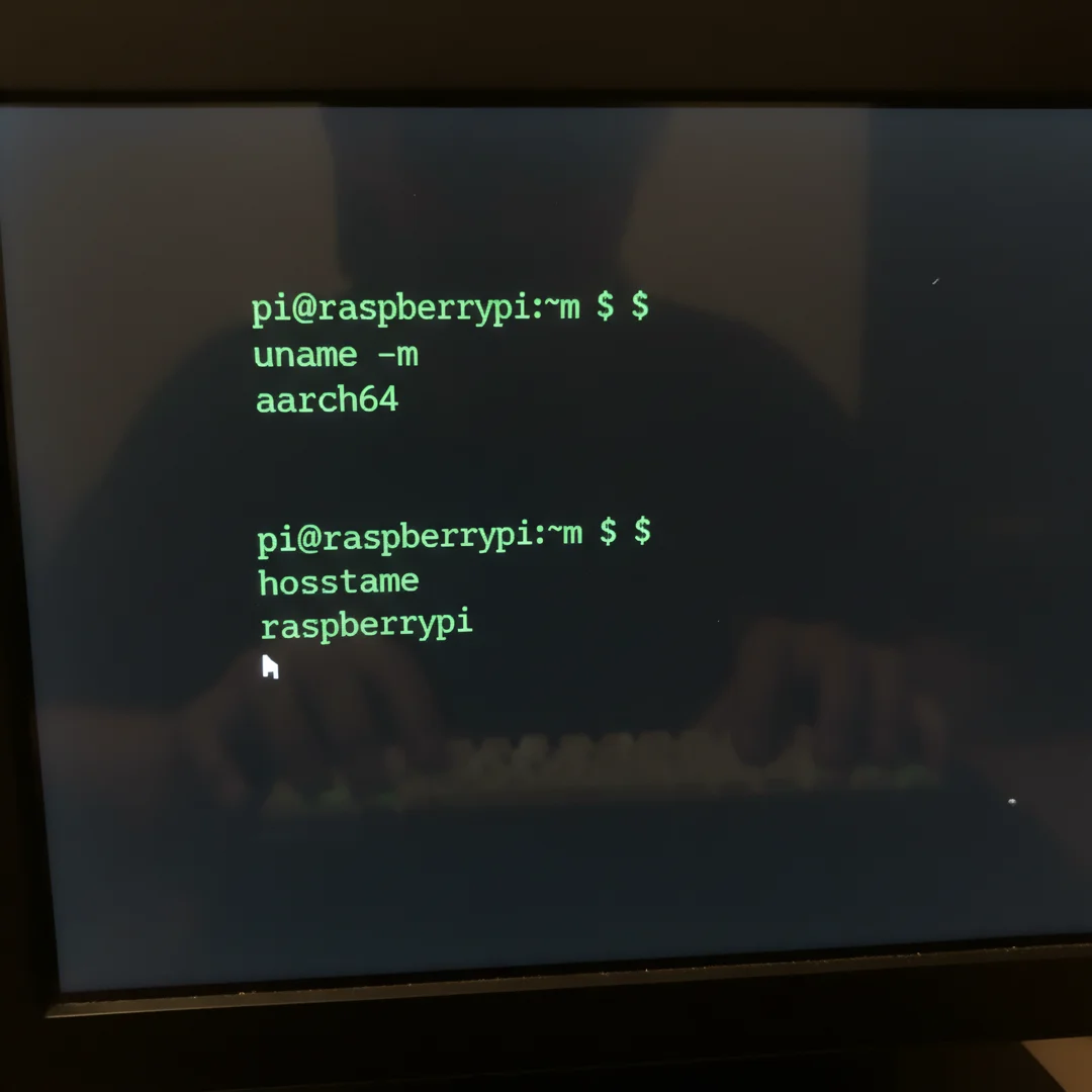Step 3: Terminal output showing uname -m aarch64 and hostname command on Raspberry Pi
