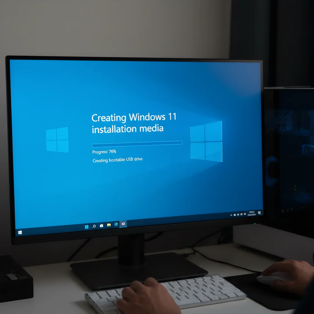 Step 3: Windows 11 Media Creation Tool creating bootable USB drive on a computer screen