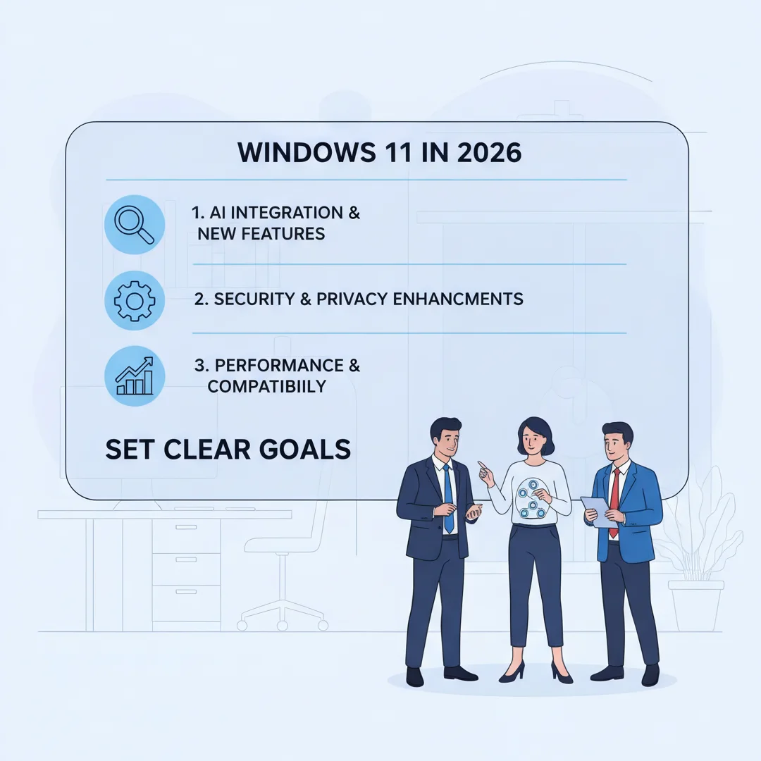 Step 3: Illustration for step: Set clear goals related to Detaild info about windows 11 in 2026, professiona