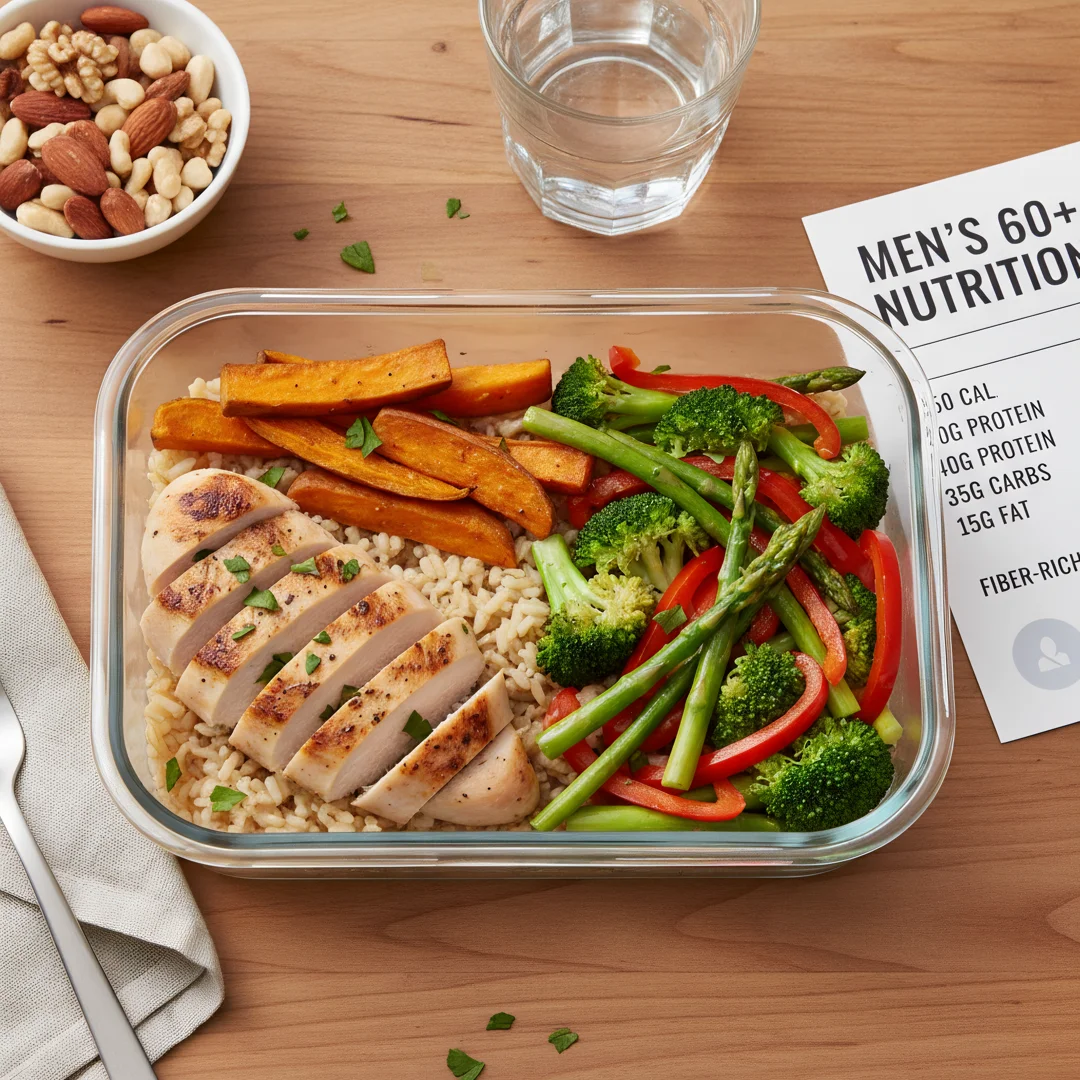 Step 3: Healthy balanced meal prep with vegetables lean protein and whole grains for men over 60 nutrition