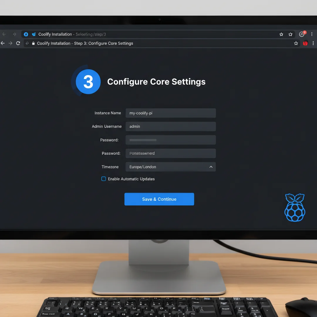 Step 3: Tutorial screenshot step 3: Configure core settings for how to install coolify on raspberry pi