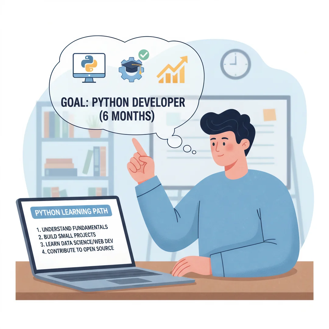 Step 3: Illustration for step: Set clear goals related to How to start learning python, professional educati