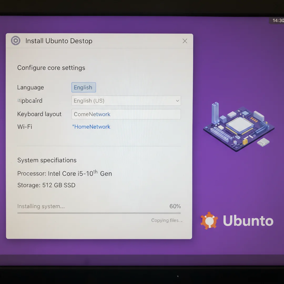 Step 3: Technical tutorial screenshot: Configure core settings for install ubuntu desktop on a i5 10th gen p