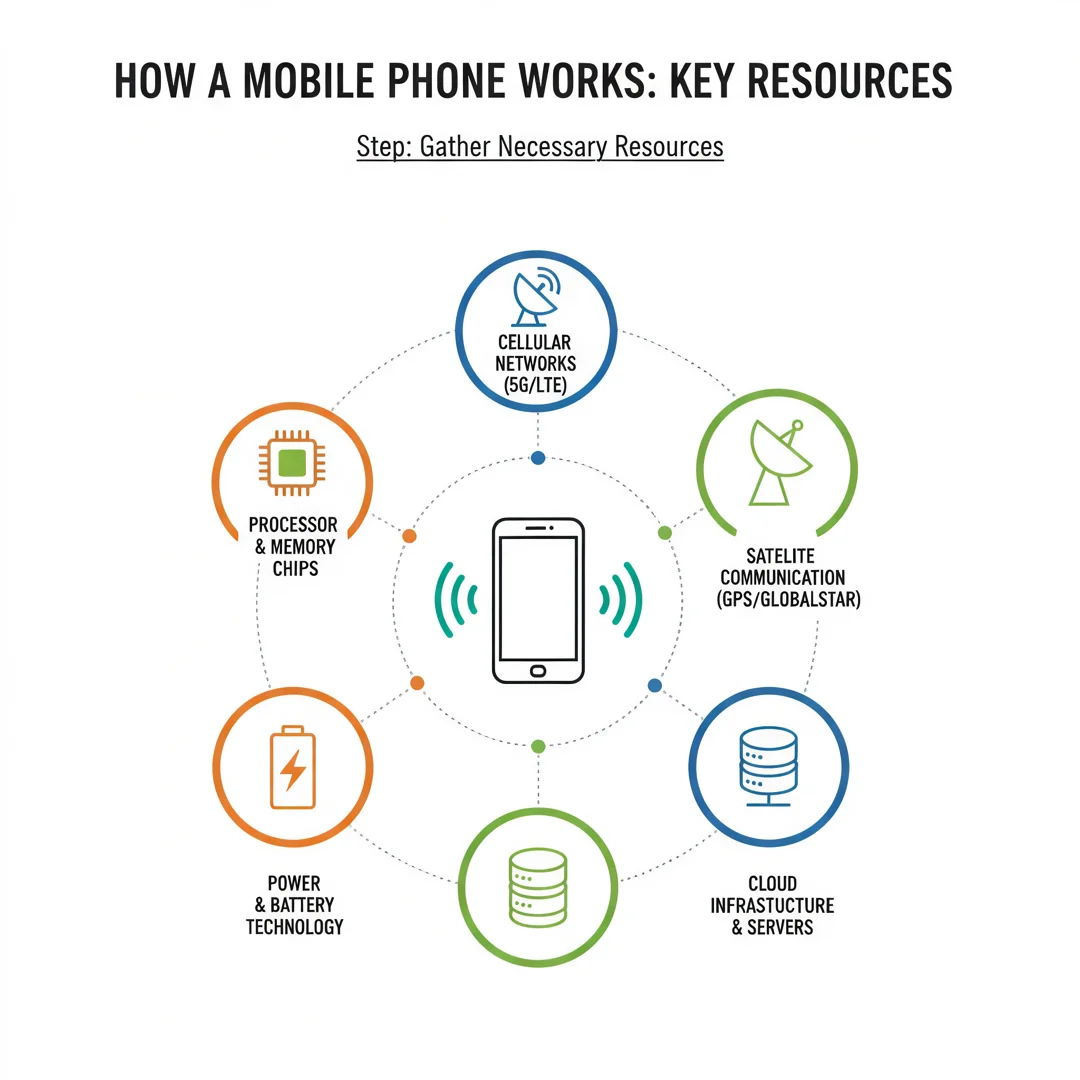Step 4: Illustration for step: Gather necessary resources related to how mobile work” you mean how a mobile 