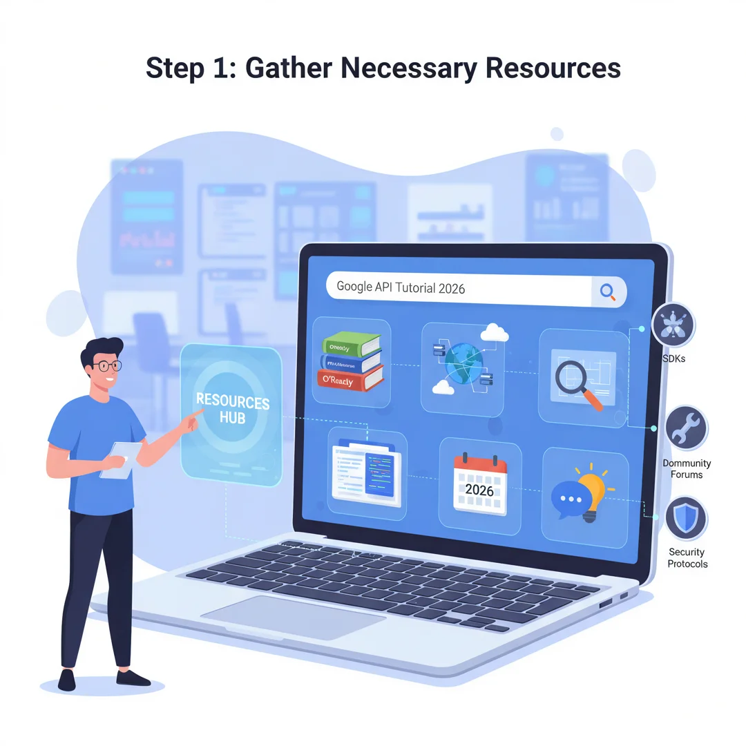 Step 4: Illustration for step: Gather necessary resources related to How to creat google api in 2026, profes
