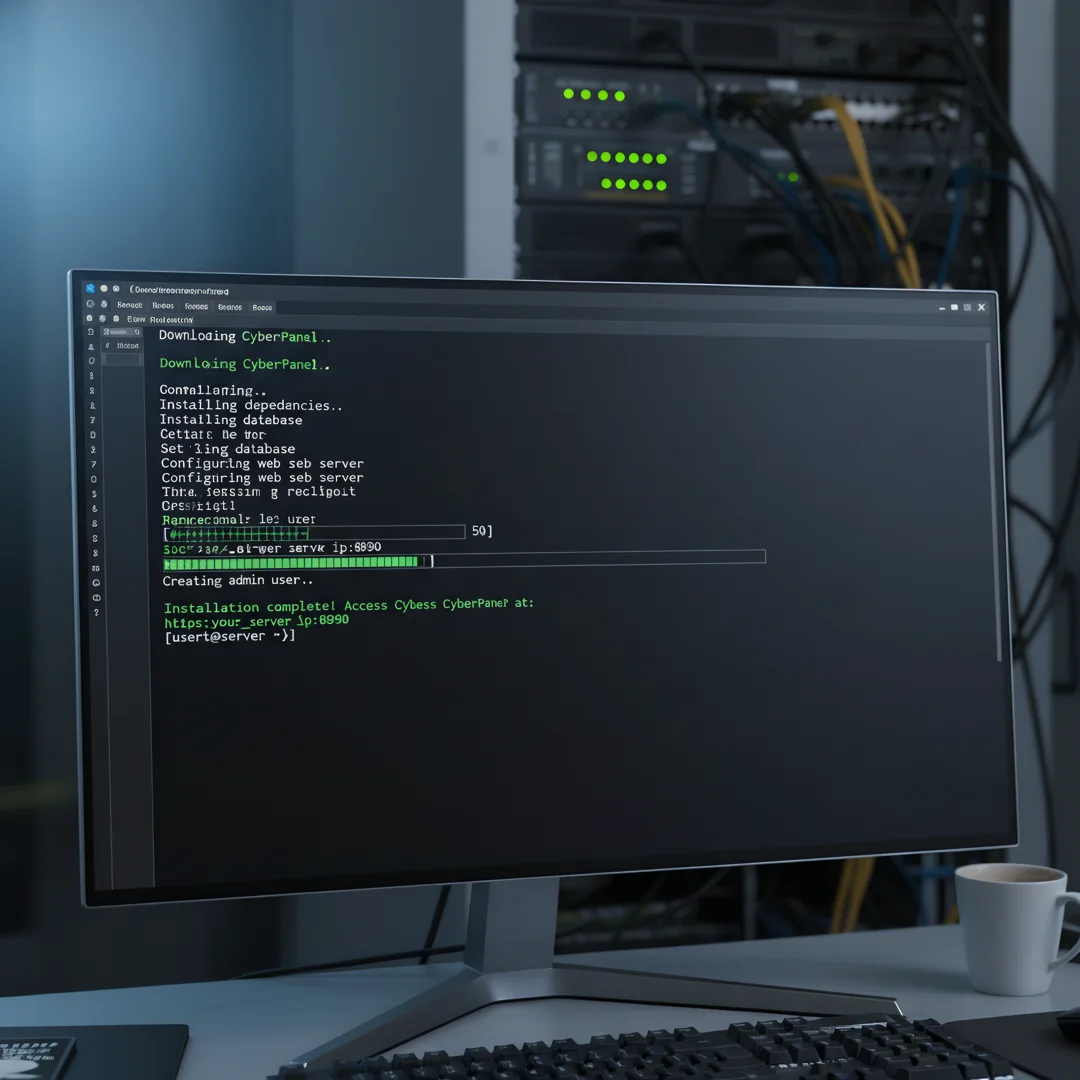 Step 5: CyberPanel web hosting control panel installation progress on a Linux server terminal