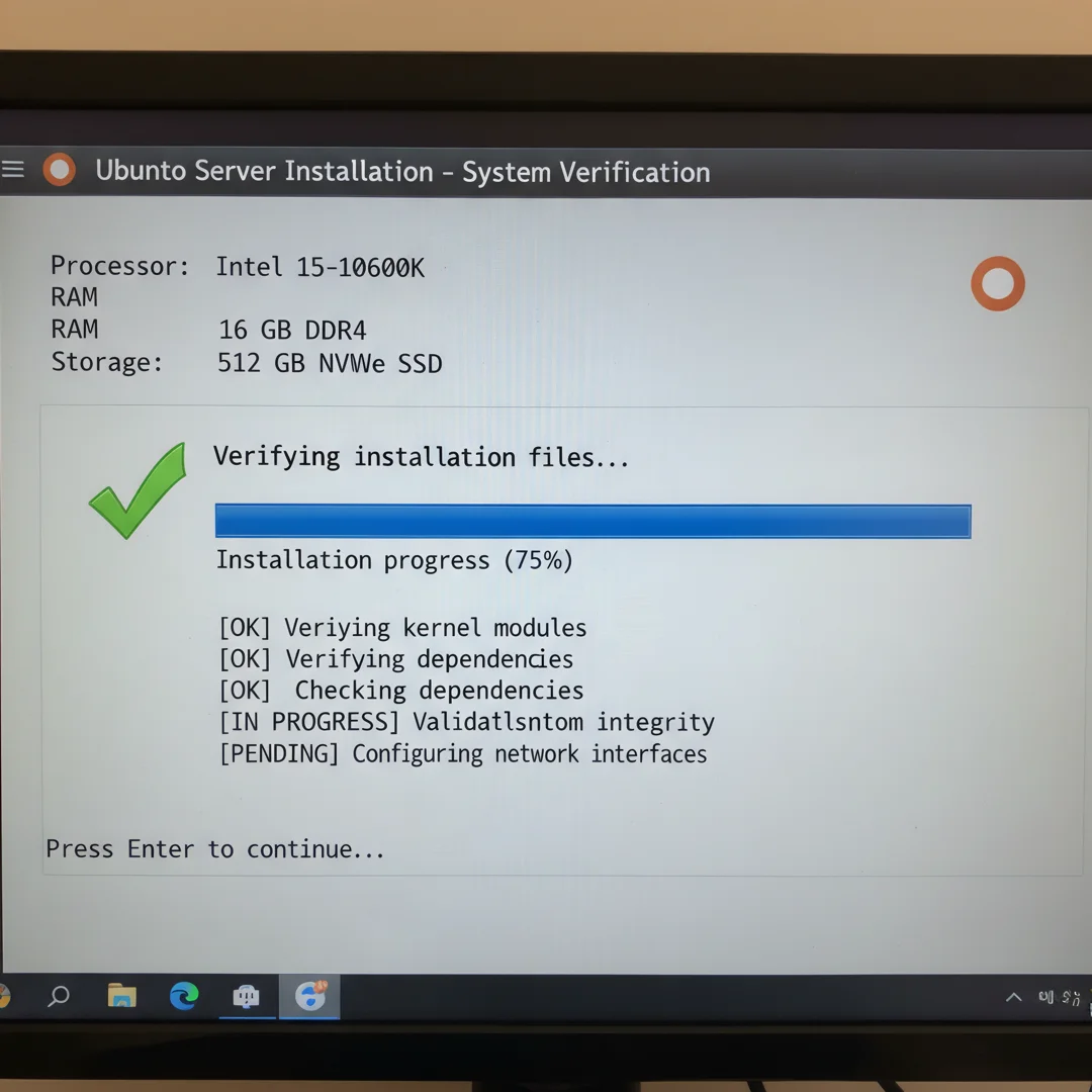 Step 5: Technical tutorial screenshot: Verify the installation for install ubuntu server on a i5 10th gen pr