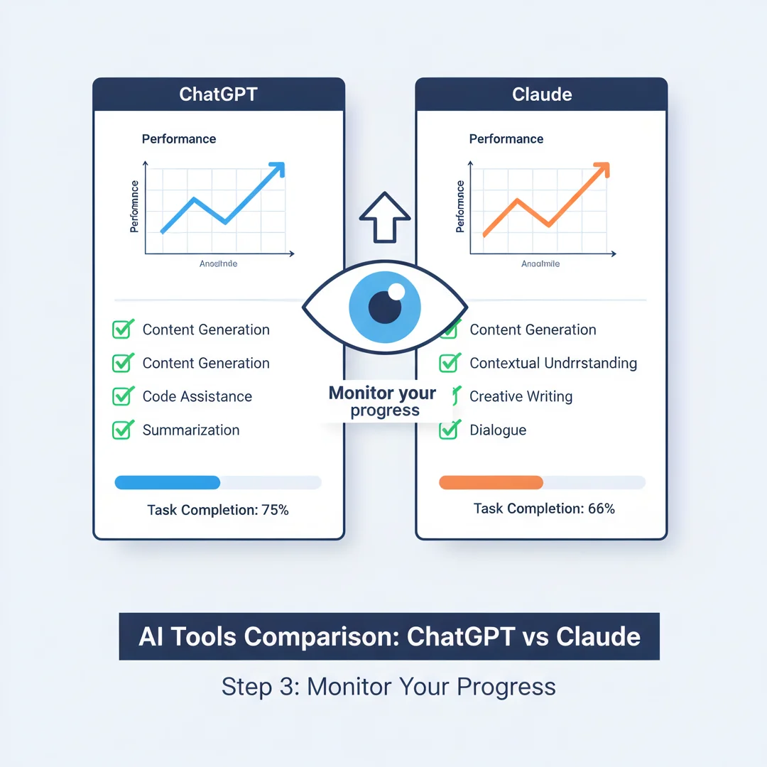 Step 6: Illustration for step: Monitor your progress related to AI Tools Comparison: ChatGPT vs Claude, prof