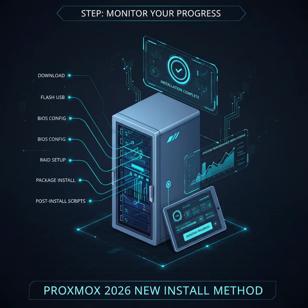 Step 6: Illustration for step: Monitor your progress related to install latest proxmox in 2026 new method wi