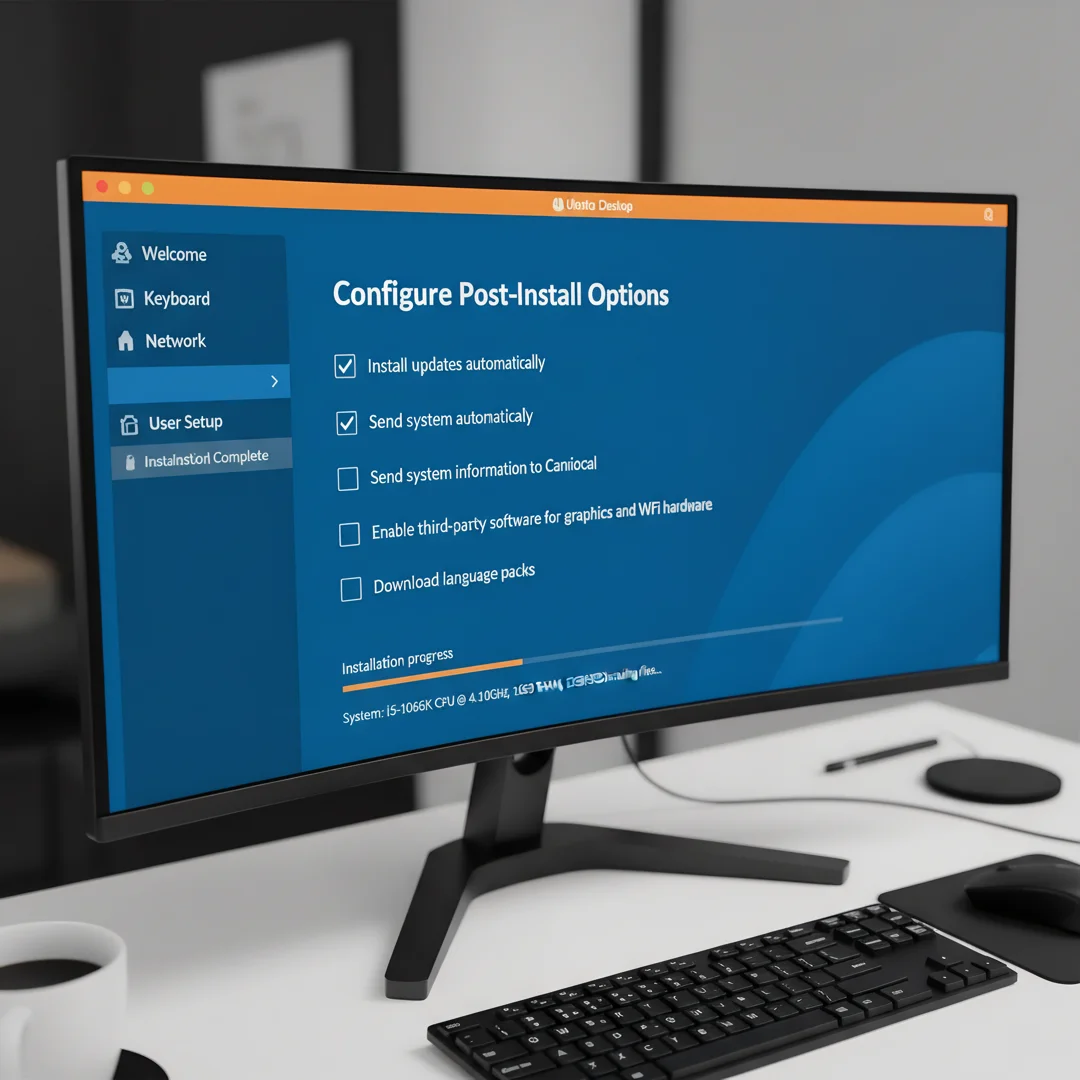 Step 6: Technical tutorial screenshot: Configure post-install options for install ubuntu desktop on a i5 10t