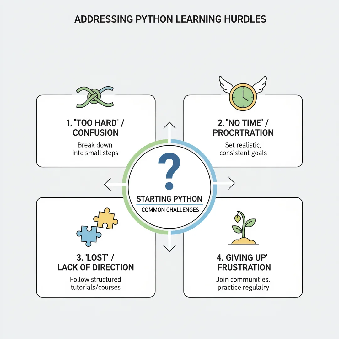 Step 7: Illustration for step: Address common challenges related to How to start learning python, profession
