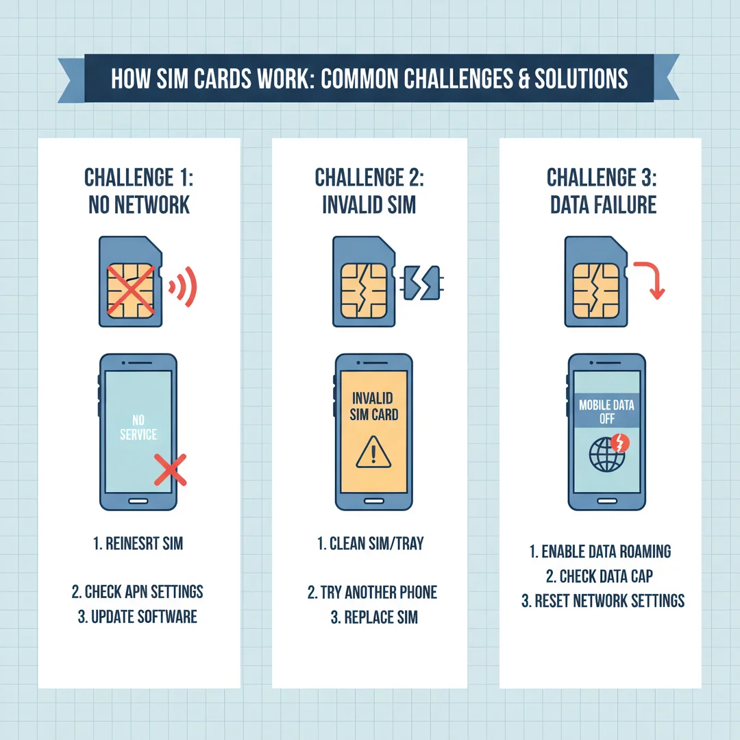 Step 7: Illustration for step: Address common challenges related to How its work sim card, professional educ