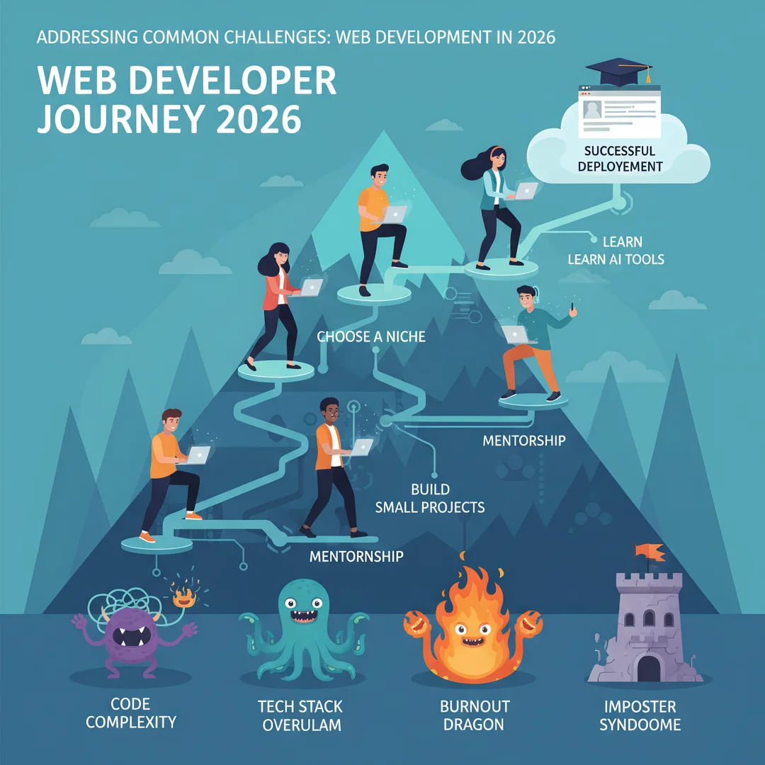 Step 7: Illustration for step: Address common challenges related to How to become a web developer in 2026, p