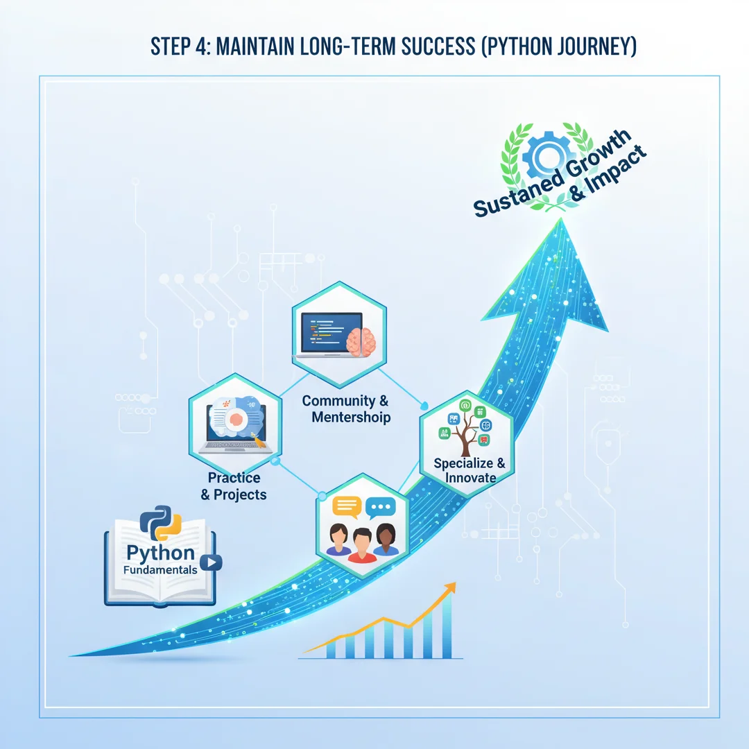Step 8: Illustration for step: Maintain long-term success related to How to start learning python, professio