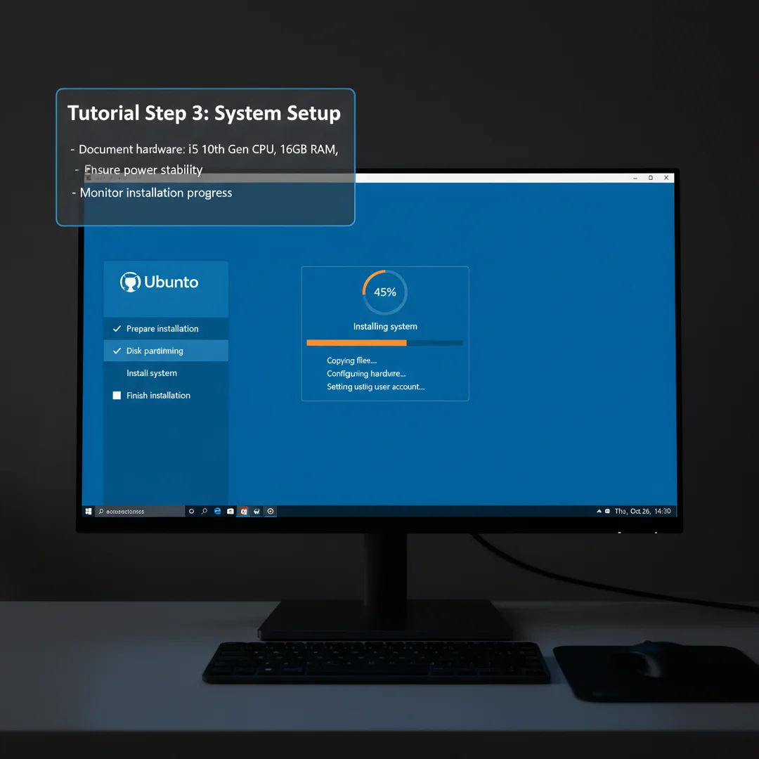 Step 8: Technical tutorial screenshot: Document and maintain the setup for install ubuntu desktop on a i5 10