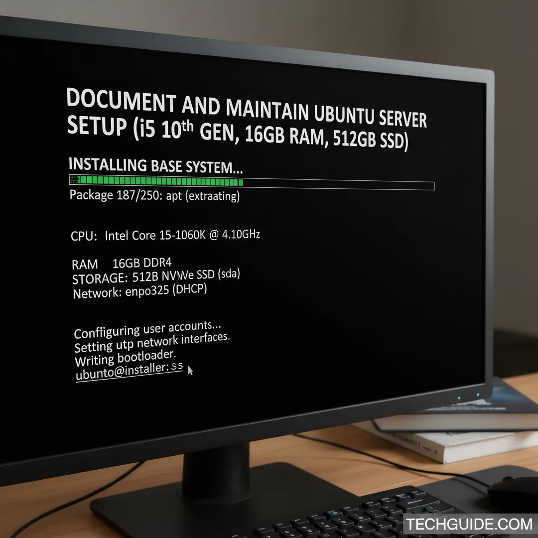 Step 8: Technical tutorial screenshot: Document and maintain the setup for install ubuntu server on a i5 10t