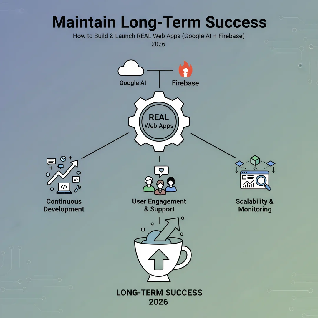 Step 8: Illustration for step: Maintain long-term success related to How to Build & Launch REAL Web Apps (Go