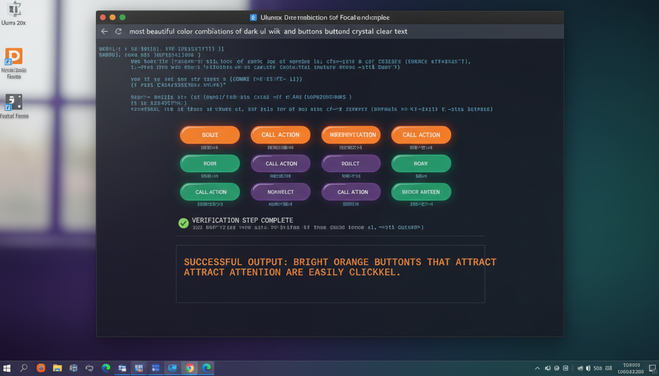 Photorealistic image of bright orange buttons in a dark UI with purple and green accents on a Linux app window.