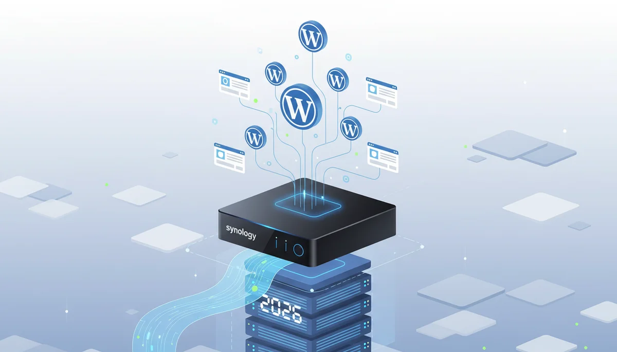 Featured image: Professional featured image for: How to install multi wordpress on synology in 2026. Clean editorial