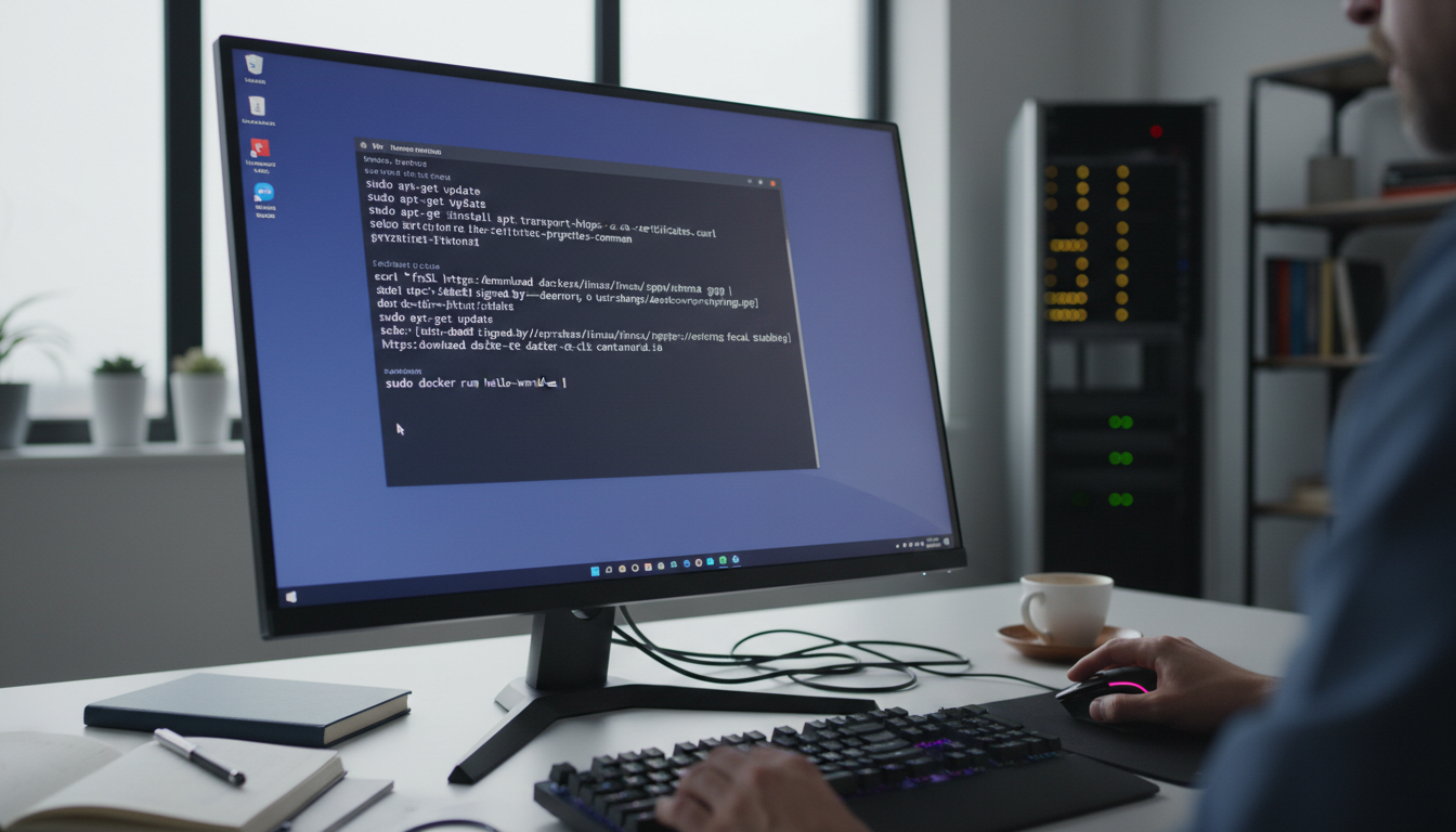 Installing Docker on Ubuntu 24.04 terminal setup with command lines
